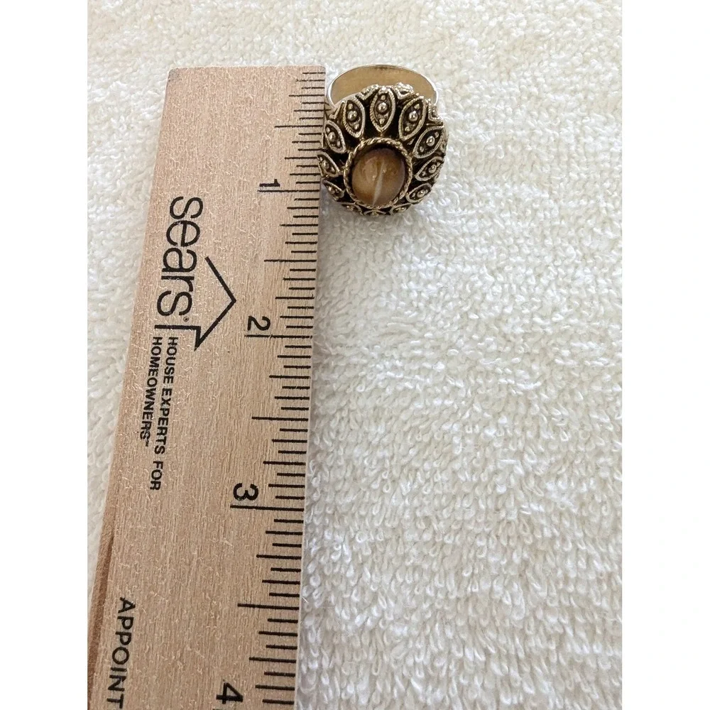 Vintage Gold Tone Statement Ring with Cabochon‎ Stone Made in USA
